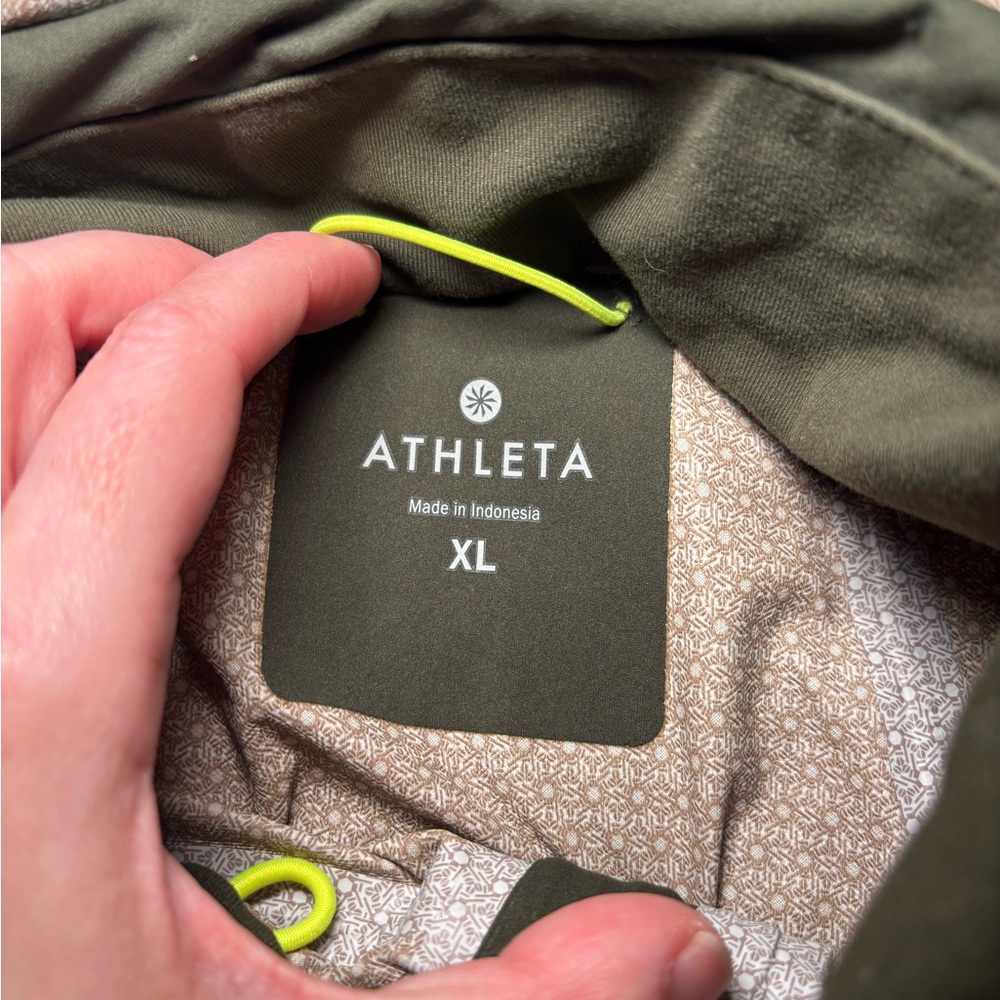 Athleta Olive Jacket with Neon Accents & Fully Retractable Hood Size XL - Picture 2 of 6
